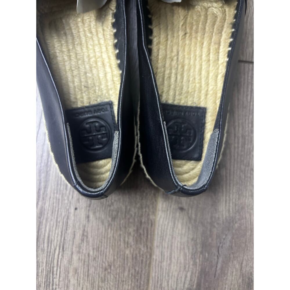 Tory Burch Espadrille Flats Black Leather Logo Size 8.5 Casual Slip On - Picture 6 of 6